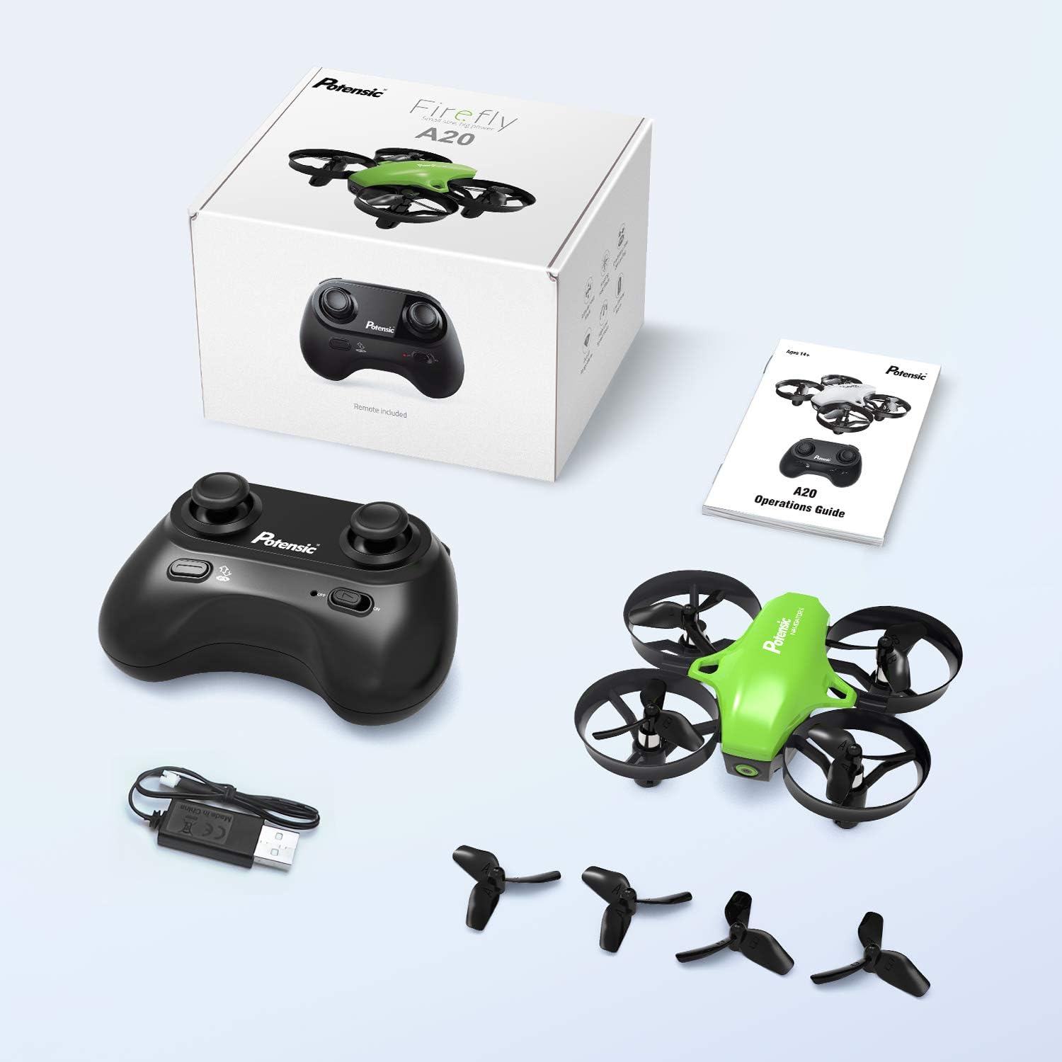 Potensic Upgraded A20 Mini Drone Easy to Fly Drone for Kids and Beginners, RC Helicopter Quadcopter with Auto Hovering, Headless Mode, Remote Control and Extra Batteries - Green: Toys & Games