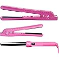 HerStyler Straightener Curling Iron Combo - Mini Flat Iron, Ceramic Hair Straightener and Curler Set - for All Hair Types - Dual Voltage - Travel Friendly - Pink