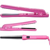 HerStyler 3 in 1 Complete Straightener &amp; Curling Iron Set - Pink | Colorful Seasons Set - Includes 1.25 Inch Flat Iron, Mini Flat Iron &amp; Ceramic Curling Iron - Dual Voltage - Travel Friendly