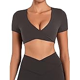 Sunzel Women's Short Sleeve Workout Tops Twist Front Deep V Crop Top Quick Dry Compression Shirts for Yoga Gym Pilates Spring