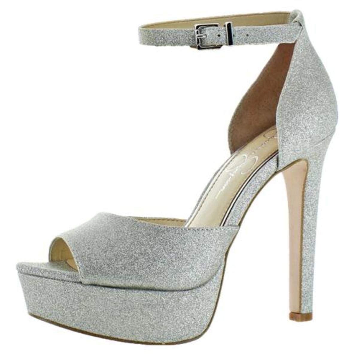 Jessica Simpson Beeya Silver Flash Glitter Open Toe High Heel Platform Sandals (8, Silver Flash)