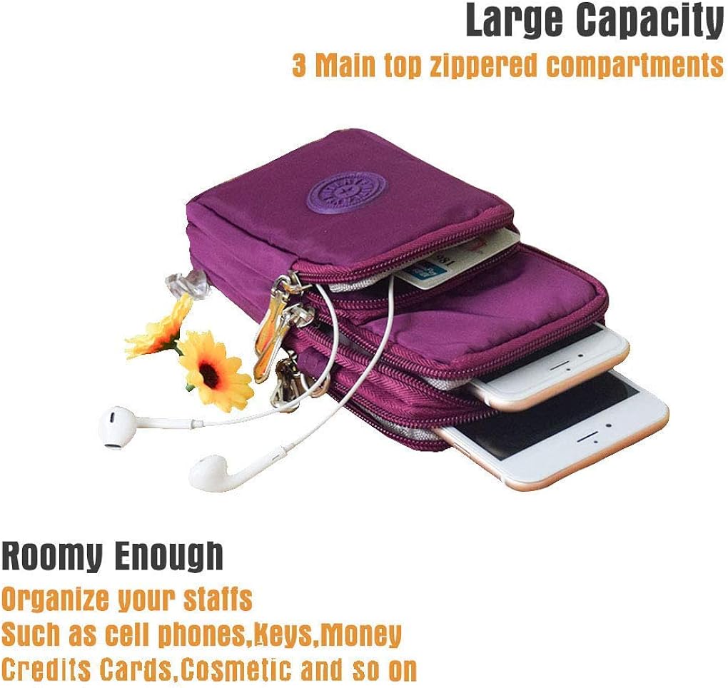 LassZone Women Crossbody Phone Bag Waterproof Nylon Crossbody Shoulder Bag Mobile Phone Purse Wallet Wristlet Small Handbags with 3 Zipper Pockets and Adjustable Strap - Image 4