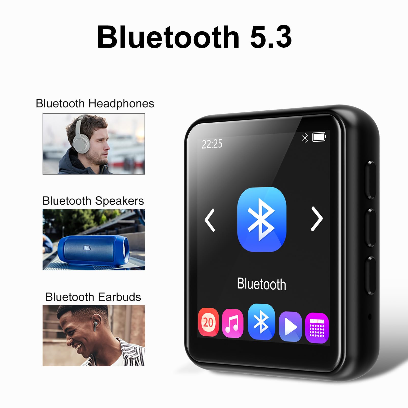 64GB MP3 Player Bluetooth 5.3 Touch Screen Music Player Portable mp3 Player with Speakers high Fidelity Lossless Sound Quality mp3 FM Radio Recording e-Book MP3 Player Support (128GB)