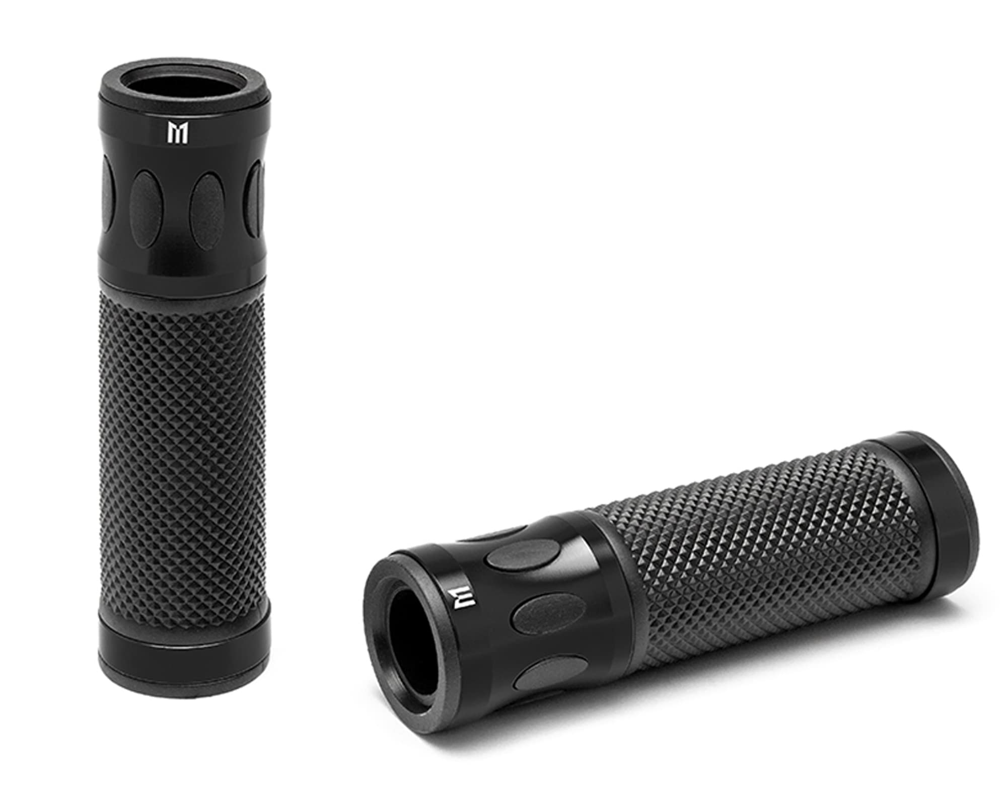Motorbike Handlebar Hand Grips fits 22mm 7/8" bars - Black - Anodised Aluminium with Non Slip Rubber for Comfort