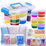 AUNOOL DIY Slime Kit Supplies for Kids Clear Crunchy Slime Kit for Girls, Include Colorful Slime Foam Beads Glitter Fruit Slices and Fishbowl Beads