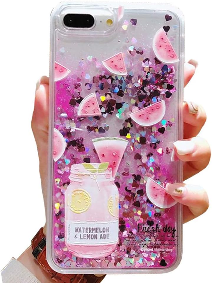 Skoveph Liquid Phone Case Compatible with iPhone 7/ iPhone 8, Funny Flowing 3D Quicksand Floating Bling Glitter TPU Bumper Clear Plastic Hard Case Cover (iPhone 7 / 8, Watermelon)