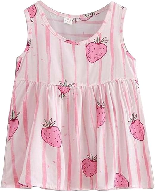 Amazon イチゴ 1 ベビーガールズサマードレスラブリープリントノースリーブワンピース 服 ファッション小物 通販