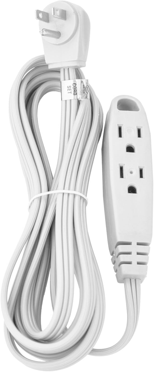 Aurum Cables 10-Feet 3 Outlet Extension Cord Indoor/Outdoor Extension Cord 16AWG 2 Pack - White - UL Listed - - 