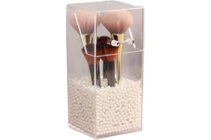 WELLOWOODS Single Clear Simple Style Makeup Brush Storage Bucket, Multi-Purpose Organizer for Bathroom & Vanity(Box with Cora