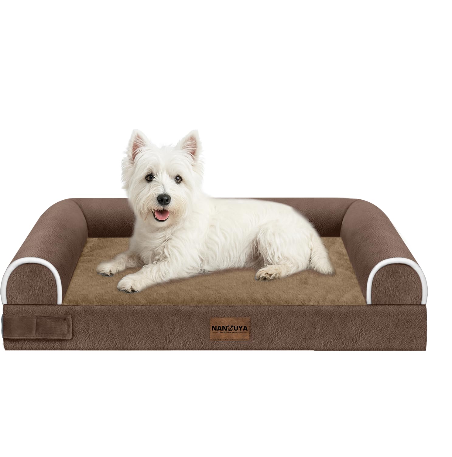 Photo 1 of (COVER ONLY) (BAGGED) Medium Dog Bed Orthopedic Washable: Beds Bolster Medium Sized Dogs Bed Egg Crate Foam Couch Sofa Waterproof with Removable Cover - Brown