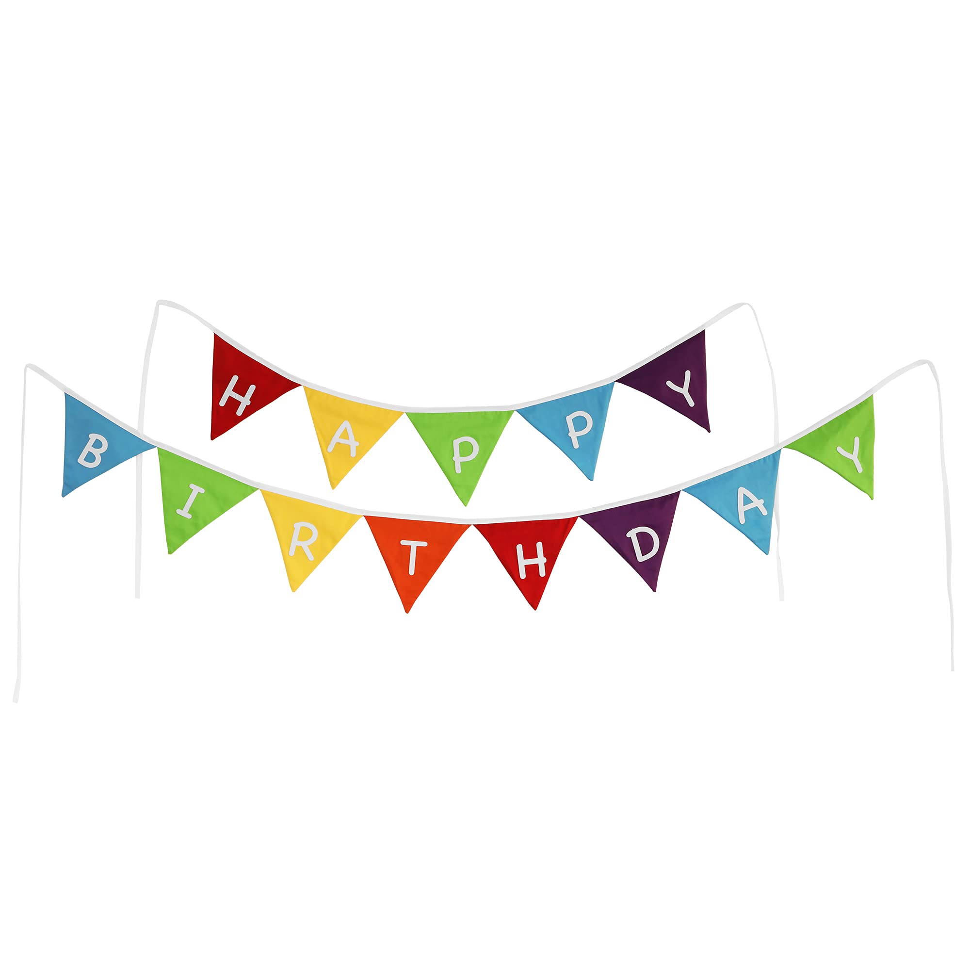 PREMYO Happy Birthday Banner Decoration - Party Bunting Fabric Rainbow Flags - Baby Shower Unisex Nursery