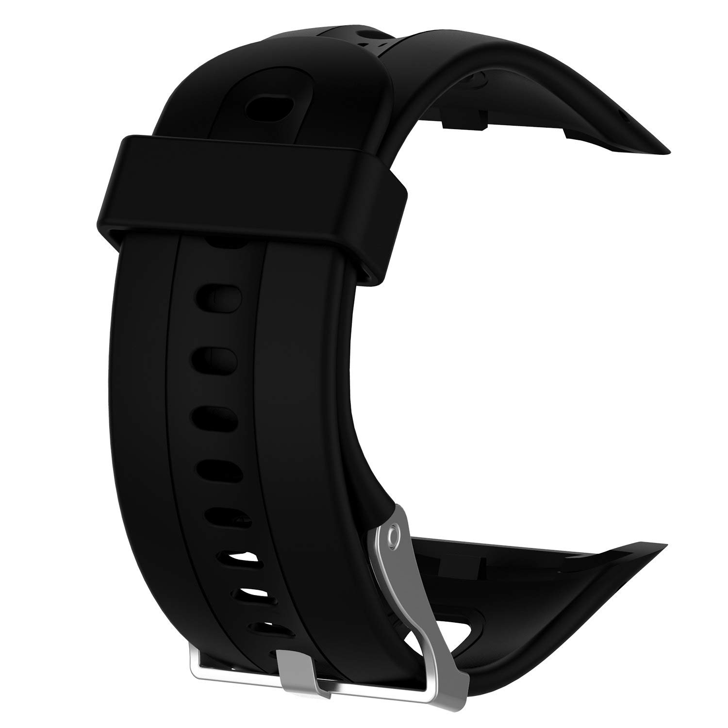 INF Black Silicone Replacement Strap for Garmin Forerunner 10/15-11.7x9.7cm Fitness Tracker Band, Includes Installation Tool + 2 Spring Bars, Sporty Sweatproof Wristband for Daily & Workout Use