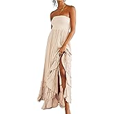 Umimore Womens Summer Boho Sexy Strappy Backless Halter Beach Long Dresses Straps Self Tie Tiered Flowy Casual Maxi Dress