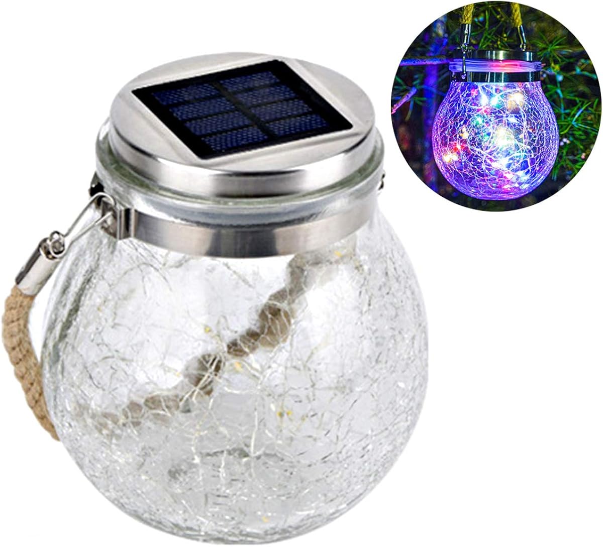 Ponacat Mehrfarbige Lichterkette Einmachglas Laterne Crack Glasflasche