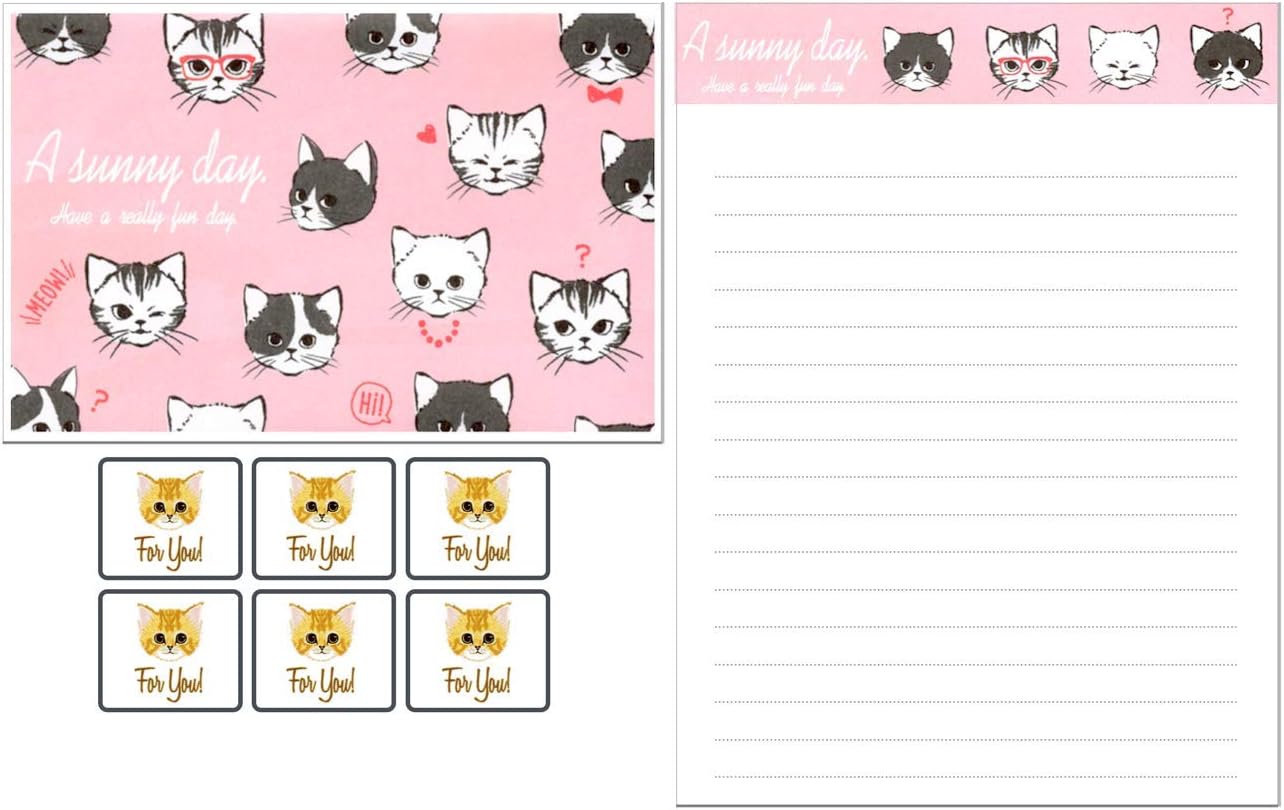 KUDOS.JPCute Kawaii Cat Letter Writing Stationery Paper 12 Envelopes 6 Gift Set for Teen, Girls, Kids