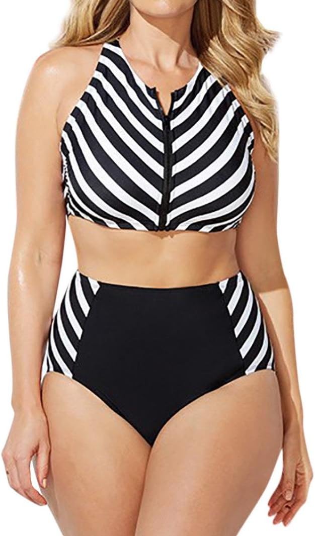 Rambling Women Plus Size High Waist Swimsuit Swimwear Print Beach Bikini Set