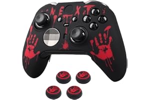 RALAN Laser Blood Handprint Design Controller Skin with 4 Thumb Grips for Xbox Elite Wireless Controller Series 2 Core, Anti-Slip Silicone Controller Cover Protector Case
