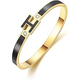 Hothink H Bracelets for Women,H Bangle Bracelets,Dainty 18K Gold Plated Bracelet,Easter Christmas Mothers Day Gifts for Womens