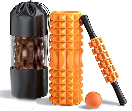 Amazon フォームローラー 筋膜リリース ヨガポール マッサージボール マッサージローラースティック 4点セット フィットネス トレーニング器具 ストレス解消 筋肉痛改善 付き 首 肩こり 背中 腰 体幹 筋肉 ほぐす収納袋付き オレンジ T Link フォーム ローラー