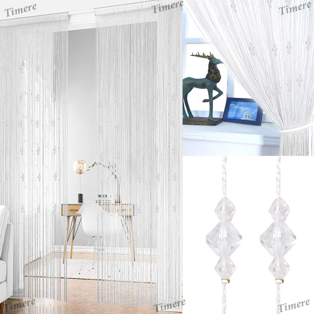 Timere Crystal Beaded Curtain Tassel Curtain - Partition Door Curtain Beaded String Curtain Door Screen Panel Home Decor Divider Crystal Tassel Screen 90x200cm (White#)