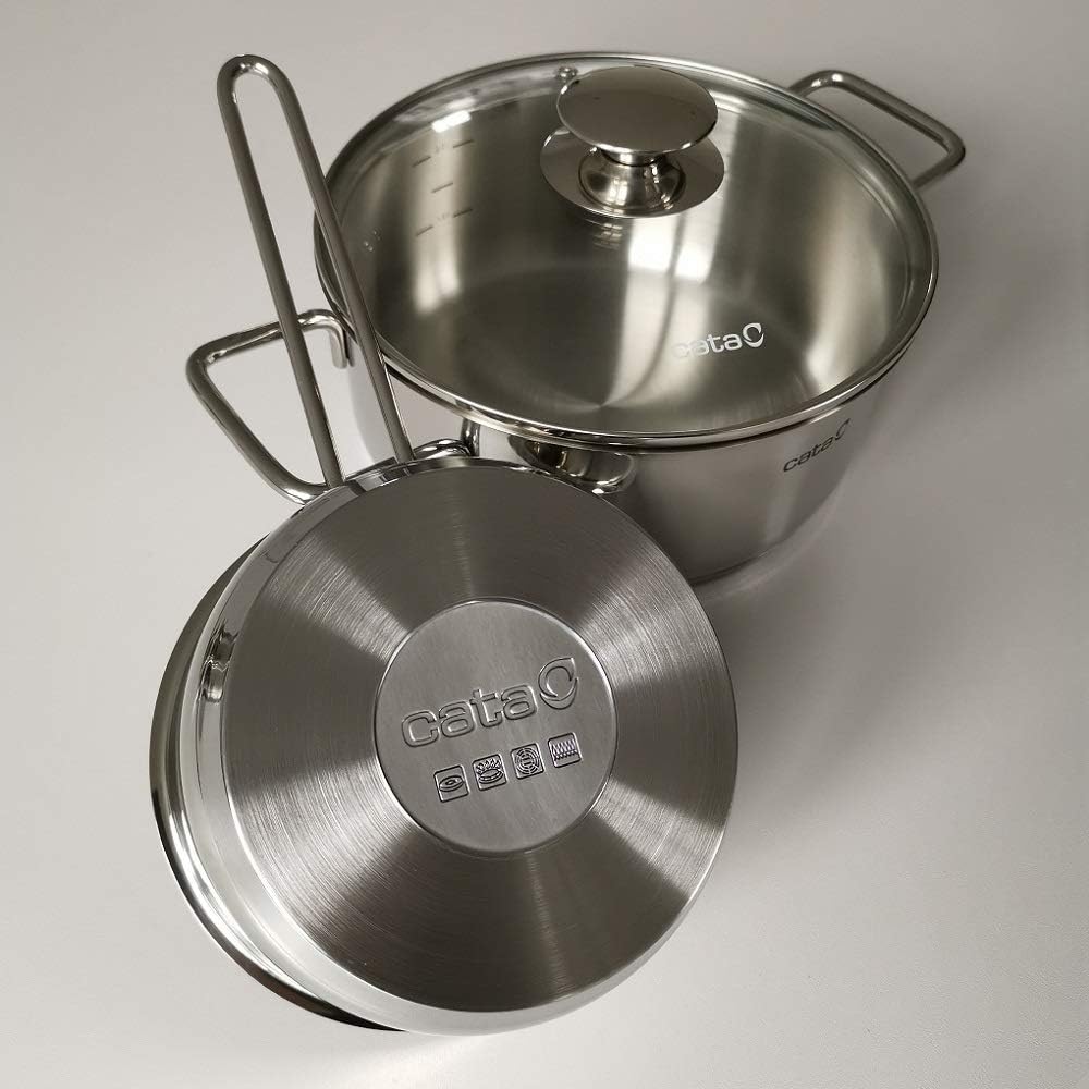 Cata New York 5 Piece Pan and Saucepan Set including Glass Lid Polished Stainless Steel Induction, 5 PIEZAS - Image 5