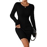 Pink Queen Women's Cable Knit Sweater Dress Long Sleeve Crewneck Mini Pencil Bodycon Dresses Fall Winter Outfits