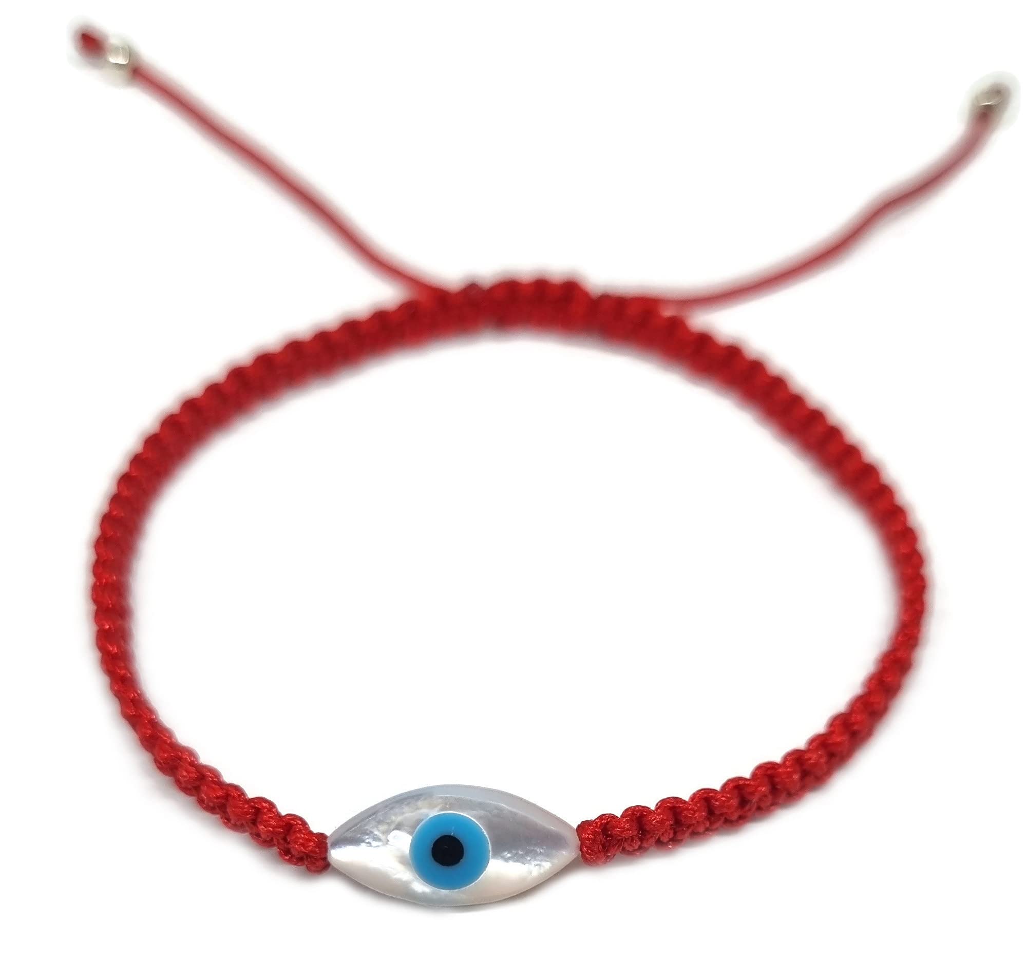 MYSTIC JEWELS By Dalia Red Macrome Thread Bracelet with Mother of Pearl and Evil Eye for Good Luck Protection Evil Eye Good Luck, Cotton