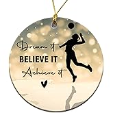 MEDROC Girl Volleyball Christmas Ornament - Round Ceramic 3" for Chrismtas Tree Decoration, Volleyball Team Gifts for Player Girls