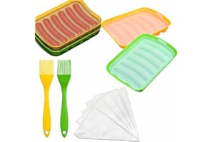 LinamHoz 2 pcs Silicone Sausage Molds, Hot Dog Maker with 6 Cavity Container Cover, Includes 2 Pcs Silicone Mini Brushes and 