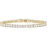 PAVOI 14K Gold Plated 3mm Cubic Zirconia Classic Tennis Bracelet | Gold Bracelets for Women | Size 6.5-7.5 Inch