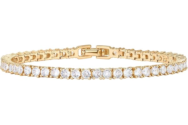 PAVOI 14K Gold Plated Tennis Bracelets for Women - 3mm Cubic Zirconia Classic Gold Bracelet for Women - Trendy Fashion Jewelr