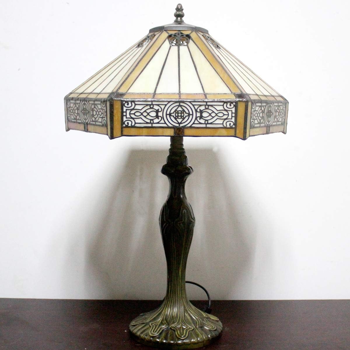 Tiffany Lamp Yellow Hexagon Stained Glass Mission Style End Coffee Table Lamps Bookcase Reading Lighting Lampshade Antique Base W16 H24 Inch Living Room Bedroom Bedside Desk S011 WERFACTORY - Image 4