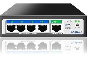 Goalake 5 Port Ethernet PoE Switch (4 Port Poe Switch with1 Uplink Port adn Extend Function) , Unmanaged PoE Switch with 4 Port PoE+@52W, Plug & Play, Fanless & Metal Design , Desktop or Wall Mount