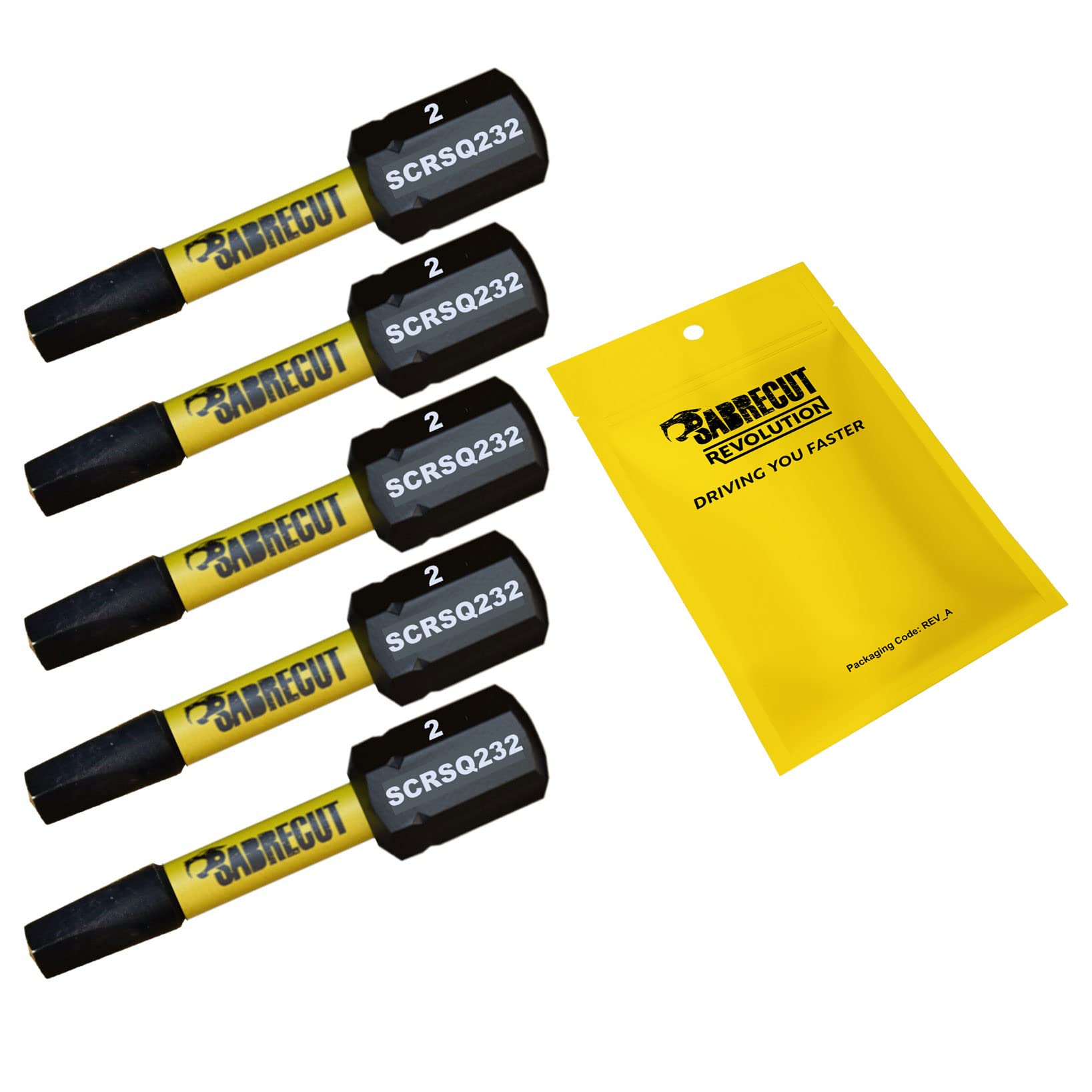 5 x SabreCut SCRSQ232_5 32mm SQ2 Square Magnetic Impact Screwdriver Driver Bits Set Single Ended Heavy Duty