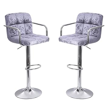 Amazon Com 2pcs Home Bar Stools Velvet Snowflake Chair Seat With Armrest And Footrest Counter Height Adjustable Bar Chairs Padded Back Barstools Swivel Bar Stool Kitchen Counter Hydraulic Stools Silver Beauty
