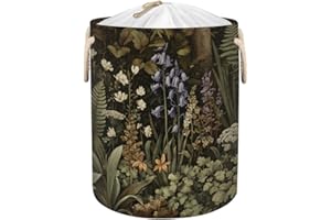 JXDXHCW Laundry Basket 54L Collapsible Laundry Hamper With Handle, Dark Brown Purple Blue Flower Nursery Hamper With Drawstri