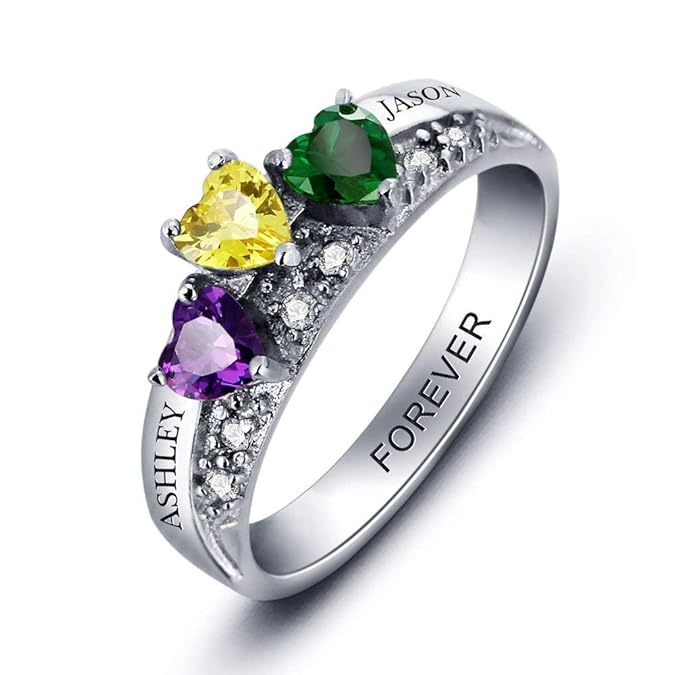 Buy Fortheday Personalized Mothers Rings with 3 Simulated Birthstones