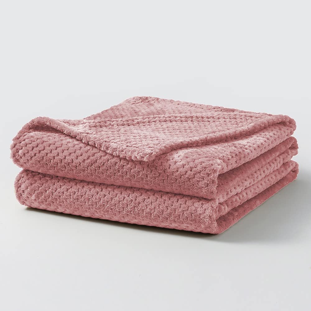 Bear & Panda Waffle Flannel Fleece Mink Throw - Sofa/Bedspread/travel Blankets – Honeycomb Super Soft, light-weighted, Warm, Cosy Large Size Single, Double, King - Blush Pink, Single (127 x 152 cm) — image 1