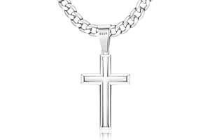 Besteel 925 Sterling Silver Cross Necklace for Men Women 5mm 316L Stainless Steel Diamond-Cut Cuban Link Curb Chain Religous Pendant Jewelry 16-30'' Christian Baptism Stocking Stuffers Gift