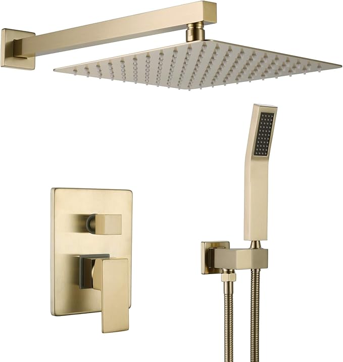 RBROHANT Brushed Gold Shower System, Gold Shower Faucet and 10 Inch