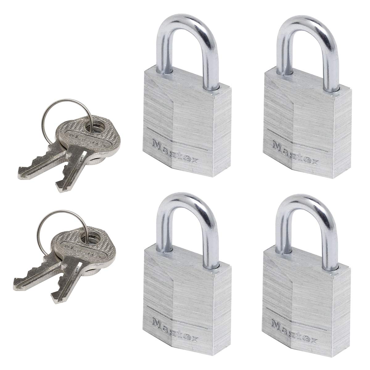 MASTER LOCK Small Padlocks [Key] [Keyed Alike] [Family Pack of 4] 9120EURQNOP - Best Used for Backpacks, Luggage, Computer Bags, Locker, Gym and More