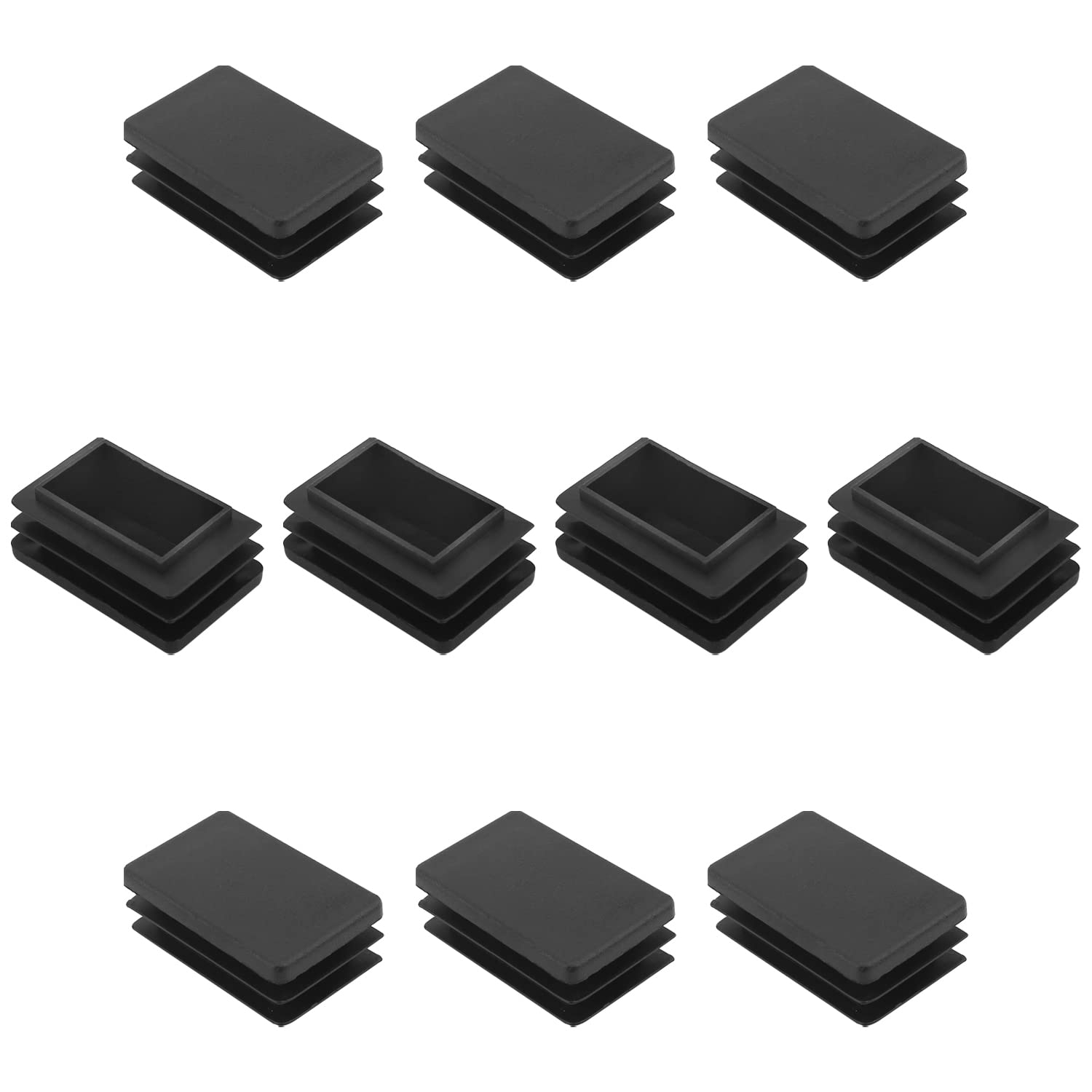 MroMax 40mm x 25mm Rectangle PP Tubing End Cap Steel Furniture Pipe Tube Cover Insert Black 10 Pcs — image 1