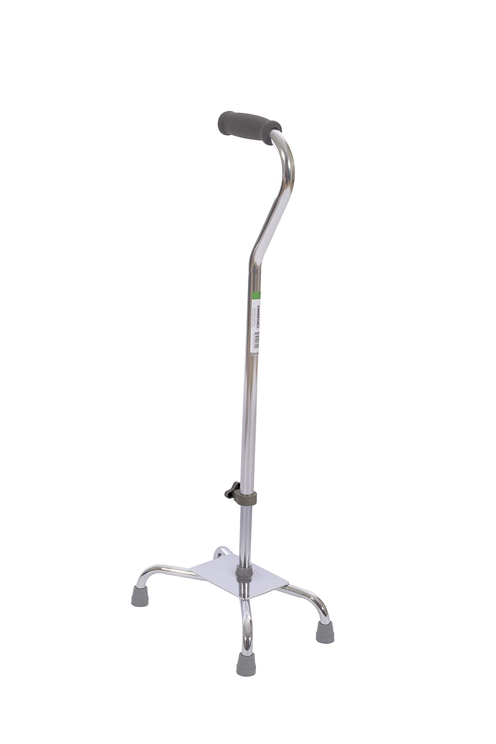 Essential Medical Supply Large Base Quad Cane in Silver - Height Adjustable Walking Cane, Sturdy and Durable Walking Cane for Improved Mobility and Stability with 4 Prong Base and Rubbber Tips