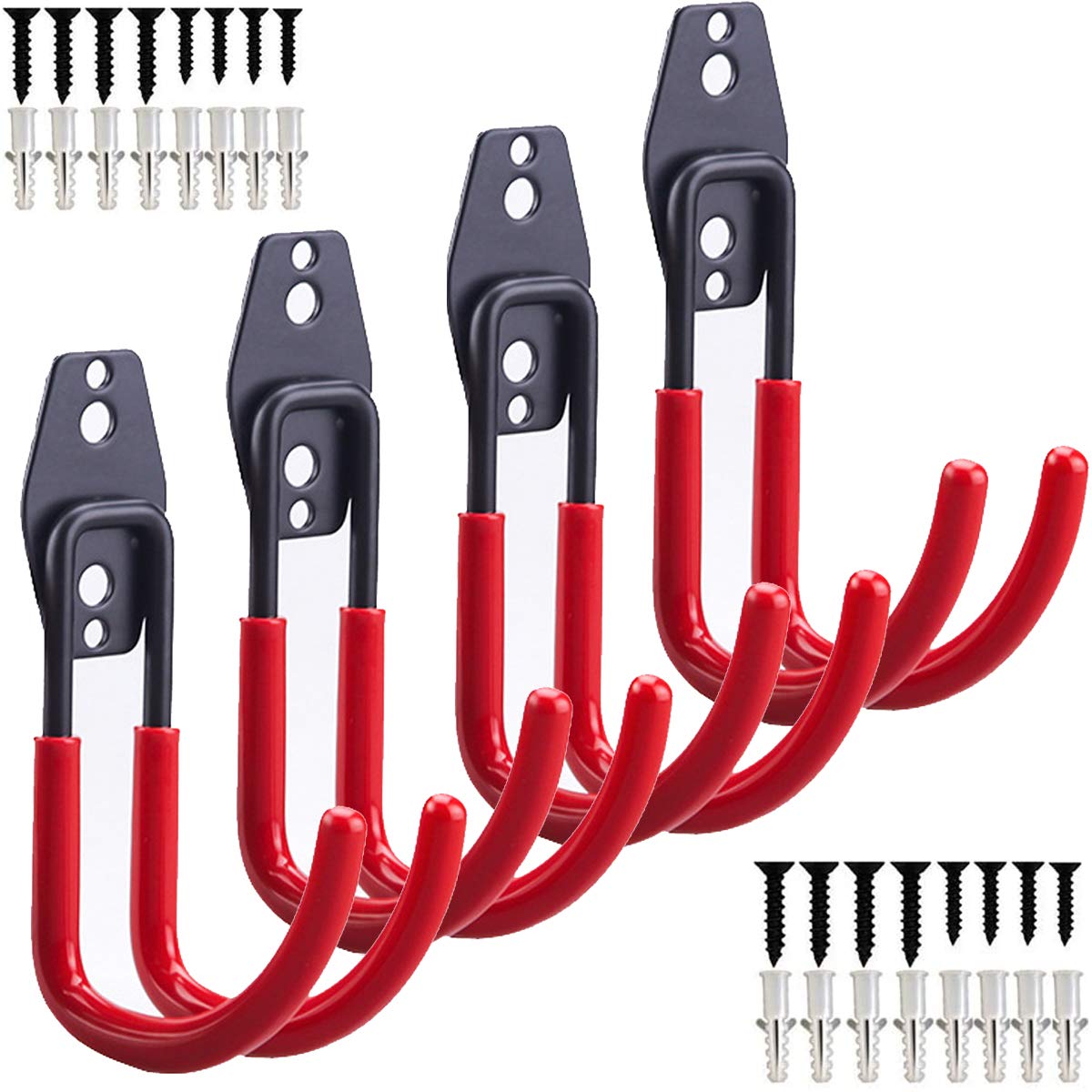 JMYDecor Garage Hooks, 4Pack Garage Storage Utility Double Hooks,Heavy Duty Iron Wall Mount Tool Holder for Home Chair Ladder, Bike, Organizing Power Tools