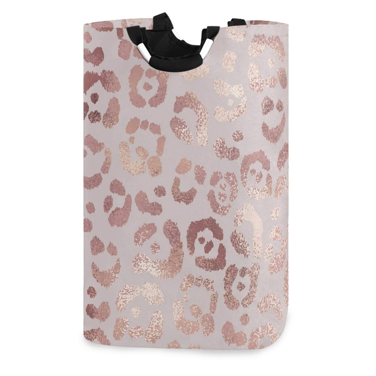 Mnsruu Rose Gold Leopard Print Pink Laundry Hampers,Round Waterproof Collapsible Storage Basket Bin for Dirty Clothes Toys¡­