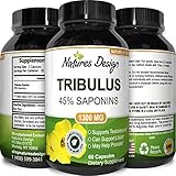TRIBULUS TERRESTRIS 1300 mg  90 Capsules A Natural Supplement Boosts Vitality and Energy, Tribulus Increases Testosterone Levels for Improved Sexual Performance and Stamina by Biogreen Labs