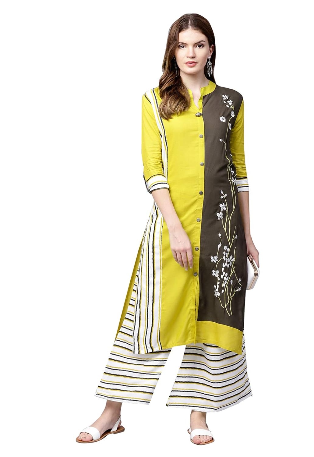 ishin women blue a-line palazzo kurta set