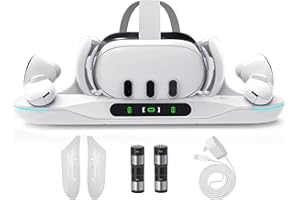 Lampelc Charging Dock for Meta Quest 3, Auto-Clamping Fast Charging Station VR Charger Stand for Headset Controllers Accessories, with 2 Rechargeable Batteries, LED Display