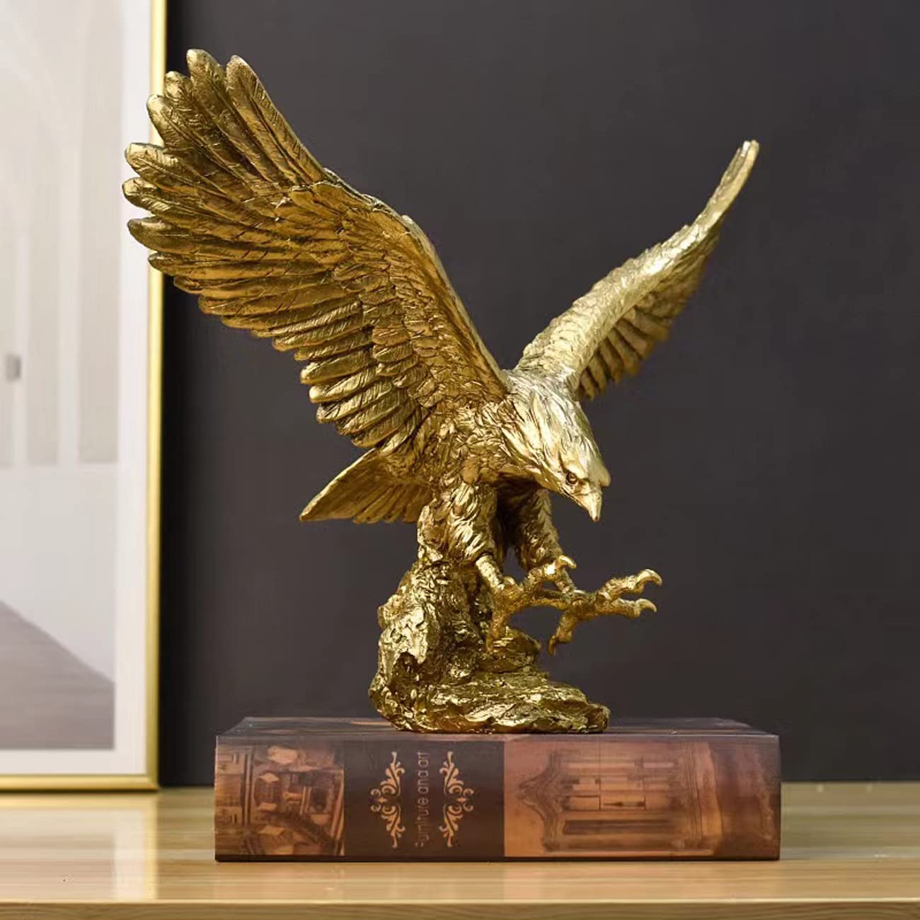 Photo 1 of DESHINTKE Golden Eagle Resin Ornaments Statue, Golden Eagle Sculpture Modern Home Office Figurine Decor Desktop Decoration (Golden 1)