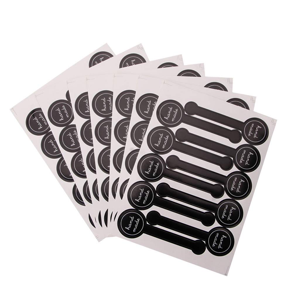 AKOAK 300 Pcs Self-Adhesive Label Stickers, Handmade" Black Strip Seal Stickers, Cookies/Candy/Snacks/Baking/DIY Gift Stickers/Party Supplies
